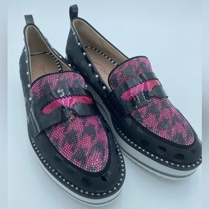 Betsy Johnson - rhinestone houndstooth pink & black loafers